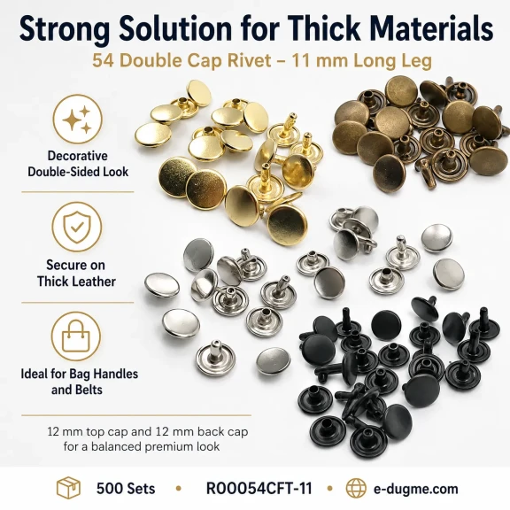 54 Çift Kapaklı Rivet 12 mm Kapak ve Alt Kapak, 7,5 mm Bacak, Saç Malzeme Perçin - 500 Takım R00054CFT