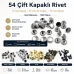54 Çift Kapaklı Rivet 12 mm Kapak / 12 mm Alt Kapak / 7,5 mm Bacak Saç Malzeme Perçin – 500 Takım R00054CFT