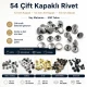 54 Çift Kapaklı Rivet 12 mm Kapak - 7,5 mm Bacak Saç Malzeme Perçin, 500 Takım, Çanta, Deri, Tekstil Aksesuarları için