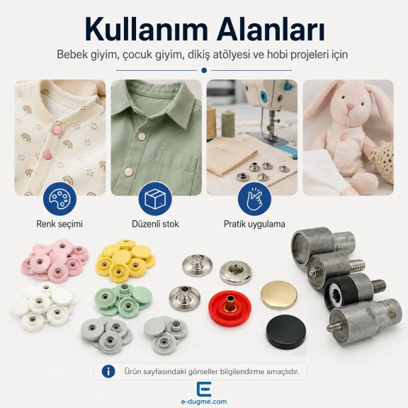 12,5 mm Plastik Kapaklı Çıtçıt Renk Seçim Seti – 12 Renk / 600 Takım – 54 Sistem Paslanmaz Alt Parça + Montaj Aparatı ve Set Kutusu Hediyeli SET-CITCIT-125PL-12RENK-600