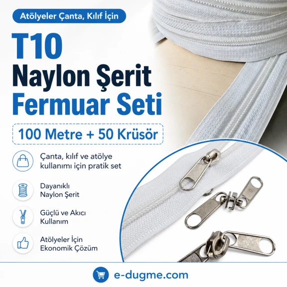 Atölyeler İçin T10 Naylon Şerit Fermuar Seti