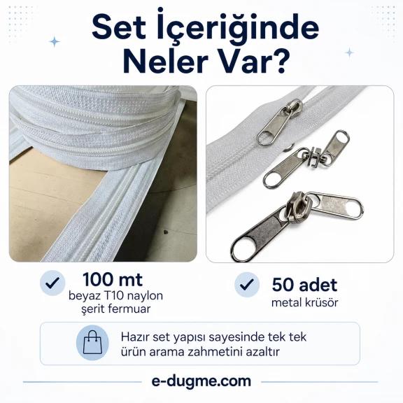 Atölyeler İçin T10 Naylon Şerit Fermuar Seti