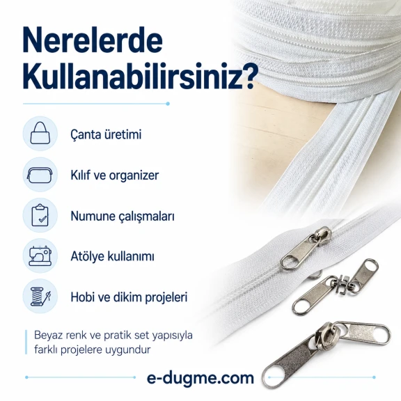 Atölyeler İçin T10 Naylon Şerit Fermuar Seti