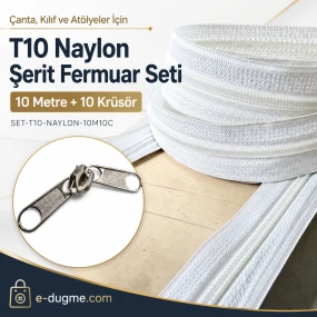 Atölyeler İçin Çanta, Kılıf T10 Naylon Şerit Fermuar Seti – 10 Metre + 10 Krüsör - SET-T10-NAYLON-10M10C