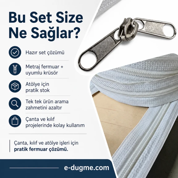 T10 Naylon Şerit Fermuar Seti - 10 Metre + 10 Krüsör