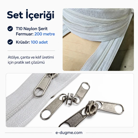 Atölyeler için çanta kılıf naylon şerit fermuar seti