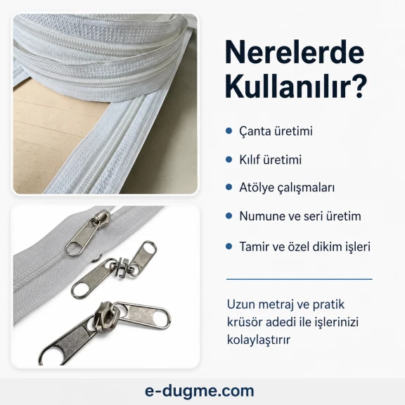 Atölyeler için çanta kılıf naylon şerit fermuar seti