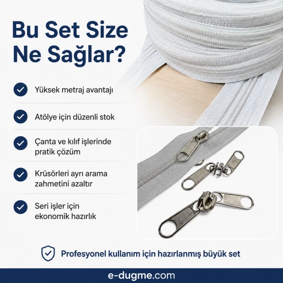Atölyeler için çanta kılıf naylon şerit fermuar seti