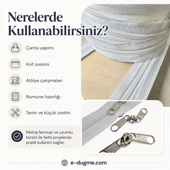 T10 Naylon Şerit Fermuar Seti 20 Metre + 10 Krüsör