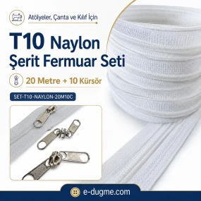 Atölyeler İçin Çanta, Kılıf T10 Naylon Şerit Fermuar Seti – 50 Metre + 25 Krüsör - SET-T10-NAYLON-50M25C