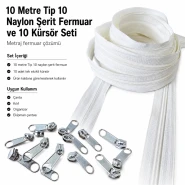 Atölyeler İçin 10 Metre Tip 10 Naylon Şerit Fermuar ve 10 Tek Elcikli Kürsör Seti SET-T10T-NAYLON-10M10C