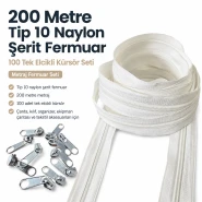 Atölyeler İçin 200 Metre Tip 10 Naylon Şerit Fermuar ve 100 Tek Elcikli Kürsör Seti SET-T10T-NAYLON-200M100C