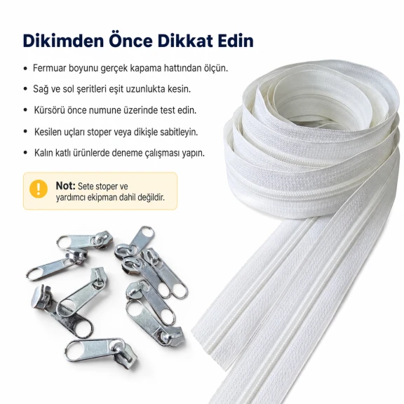 Atölyeler İçin 200 Metre Tip 10 Naylon Şerit Fermuar ve 100 Tek Elcikli Kürsör Seti - Çanta, Kılıf ve Tekstil Aksesuarları