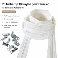 Atölyeler İçin 20 Metre Tip 10 Naylon Şerit Fermuar ve 10 Tek Elcikli Kürsör Seti SET-T10T-NAYLON-20M10C