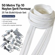 Atölyeler İçin 50 Metre Tip 10 Naylon Şerit Fermuar ve 25 Tek Elcikli Kürsör Seti SET-T10T-NAYLON-50M25C