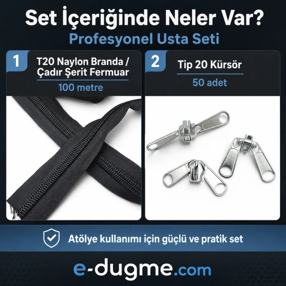 T20 Naylon Branda ve Çadır Şerit Fermuar Seti