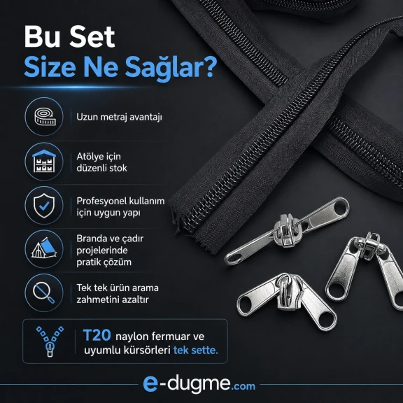 T20 Naylon Branda ve Çadır Şerit Fermuar Seti