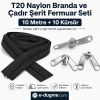 T20 Nylon Tarpaulin and Tent Zipper Set – 10 meters + 10 Pull Cords - SET-T20-NYLON-10M10C