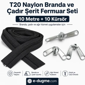 T20 Naylon Branda ve Çadır Şerit Fermuar Seti – 10 mt + 10 Çekecek - SET-T20-NAYLON-10M10C