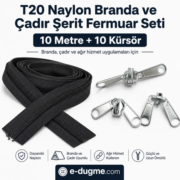 T20 Nylon Tarpaulin and Tent Zipper Set with Pull Cords