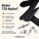 T20 Naylon Branda ve Çadır Şerit Fermuar Seti - 10 mt uzunluğunda, TPU kaplamalı su geçirmez naylon fermuar