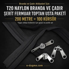T20 Naylon Branda ve Çadır Şerit Fermuar Seti – 200 mt + 100 Çekecek - SET-T20-NAYLON-200M100C
