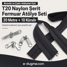 T20 Naylon Branda ve Çadır Şerit Fermuar Seti – 20 mt + 10 Çekecek - SET-T20-NAYLON-20M10C