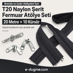 T20 Naylon Branda ve Çadır Şerit Fermuar Seti – 20 mt + 10 Çekecek - SET-T20-NAYLON-20M10C