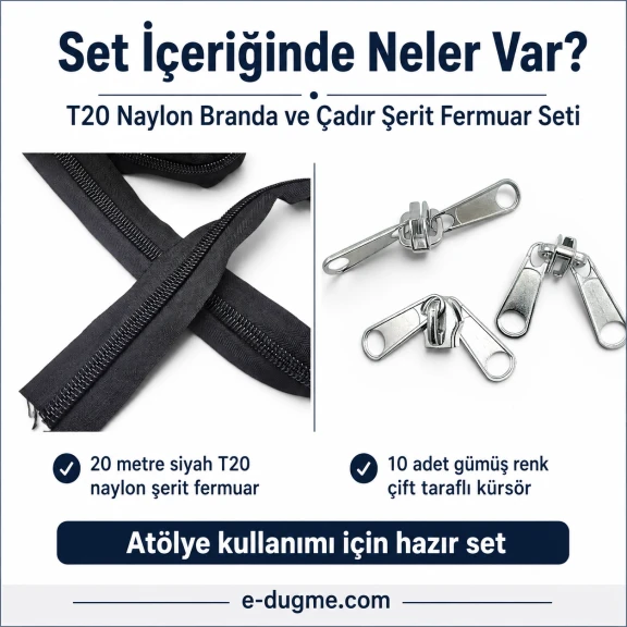 T20 Naylon Branda ve Çadır Şerit Fermuar Seti