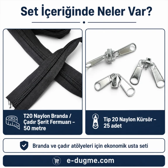 T20 Naylon Branda ve Çadır Şerit Fermuar Seti