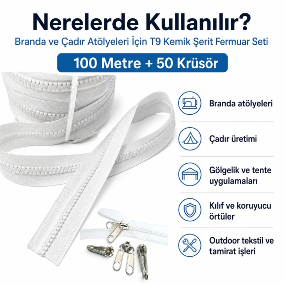 T9 Kemik Branda ve Çadır Şerit Fermuar Seti
