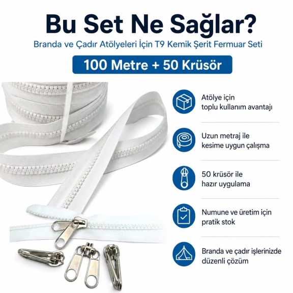 T9 Kemik Branda ve Çadır Şerit Fermuar Seti