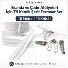 T9 Kemik Branda ve Çadır Şerit Fermuar Seti – 10 mt + 10 Çekecek SET-T9-KEMİK-10M10K