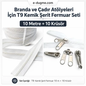 T9 Kemik Branda ve Çadır Şerit Fermuar Seti – 10 mt + 10 Çekecek SET-T9-KEMİK-10M10K