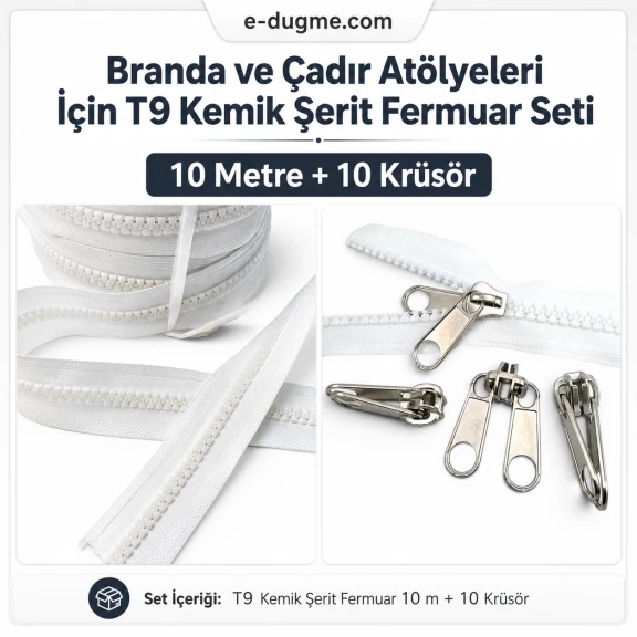 T9 Kemik Branda ve Çadır Şerit Fermuar Seti 10 mt