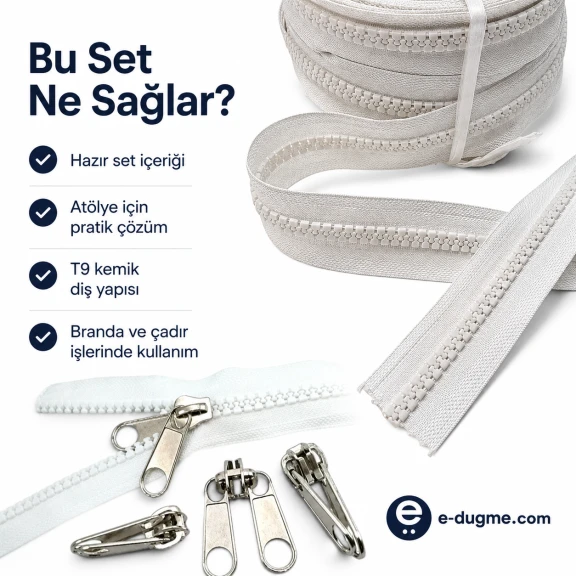 T9 Kemik Branda ve Çadır Şerit Fermuar Seti 10 mt