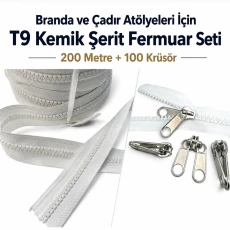 T9 Kemik Branda ve Çadır Şerit Fermuar Seti – 200 mt + 100 Çekecek - SET-T9-KEMİK-200M100K