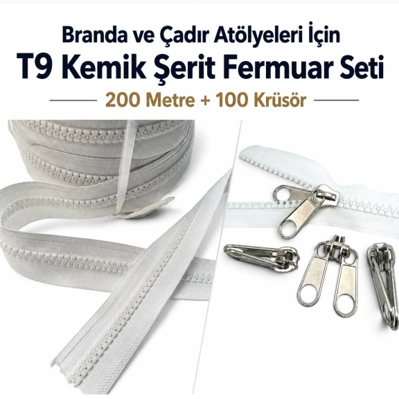 T9 Kemik Branda ve Çadır Şerit Fermuar Seti