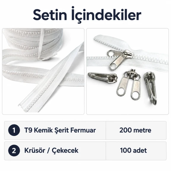 T9 Kemik Branda ve Çadır Şerit Fermuar Seti