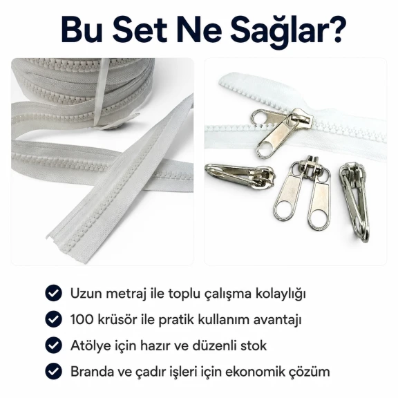 T9 Kemik Branda ve Çadır Şerit Fermuar Seti