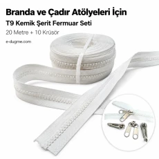 T9 Kemik Branda ve Çadır Şerit Fermuar Seti – 20 mt + 10 Çekecek SET-T9-KEMİK-20M10K