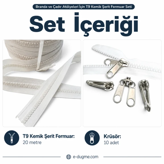 T9 Kemik Branda ve Çadır Şerit Fermuar Seti