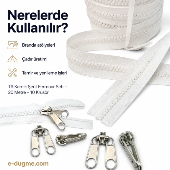 T9 Kemik Branda ve Çadır Şerit Fermuar Seti