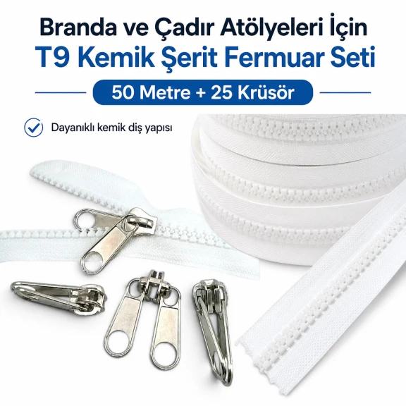 T9 Kemik Branda ve Çadır Şerit Fermuar Seti