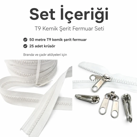 T9 Kemik Branda ve Çadır Şerit Fermuar Seti