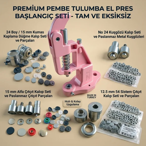 Tulumba El Presi ile Komple Tekstil Aksesuar Uygulama Başlangıç Seti - SET001BAS