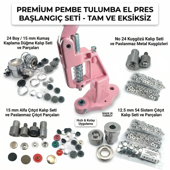 Tulumba El Presi ile Komple Tekstil Aksesuar Uygulama Başlangıç Seti - SET001BAS