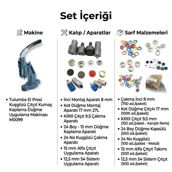 Tulumba El Presi ile Orta Seviye Tekstil Aksesuar Uygulama Seti - SET001ORT