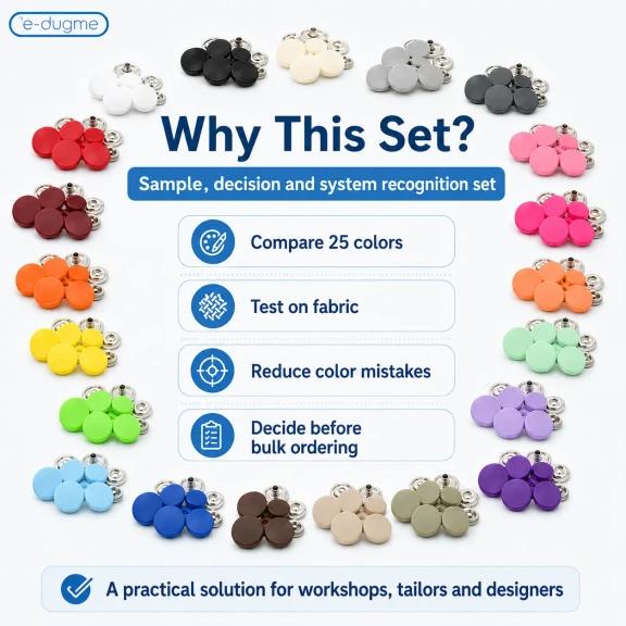 15 mm 54 Sistem Plastik Kapaklı Çıtçıt Renk Numune Seti – 25 Renk / 625 Takım SET15PL25RENK
