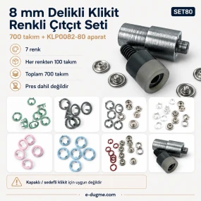 8 mm Delikli Klikıt Bebe Çıtçıtı Renkli Set 700 Takım ve Çakma Aparatı SET80